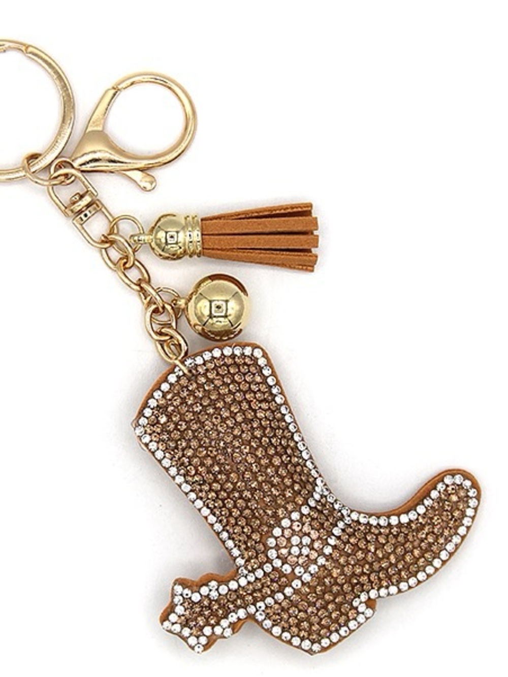 Rhinestone Brown Western Boot Keychain Bag Charm